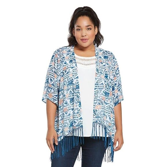 Disney Tops - Disney Moana Womens Top Blue S Fringe Kimono Open Front